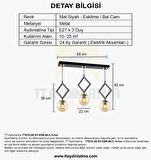 TT015-3S SY TT Aydınlatma Mat Siyah - Eskitme Bal Camlı 3 lü Sıralı Avize