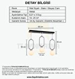TT016-3S SY TT Aydınlatma Mat Siyah - Bakır Beyaz Camlı 3 lü Sıralı Avize