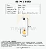 TT209-1-SY TT Aydınlatma Basık Camlı Siyah - Bakır Tekli Avize