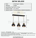 TT031-3S-SY-ESK TT Aydınlatma Mat Siyah-Eskitme 3 lü Sıralı Avize