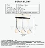 TT019-3S-SY-KR TT Aydınlatma Mat Siyah-Krom 3 lü Dirsek Kol Sıralı Avize