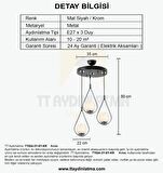 TT024-3Y-SY-KR TT Aydınlatma Mat Siyah-Krom 3 lü Yuvarlak Avize