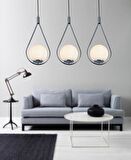 TT024-3S-SY-KR TT Aydınlatma Mat Siyah-Krom 3 lü Sıralı Avize