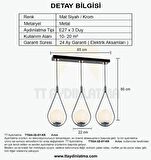 TT024-3S-SY-KR TT Aydınlatma Mat Siyah-Krom 3 lü Sıralı Avize