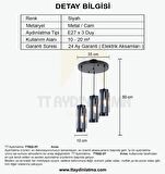 TT022-3Y TT Aydınlatma Siyah 3 lü Yuvarlak Avize