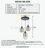 TT029-3Y-SY-FÜME TT Aydınlatma Mat Siyah - Füme 3 lü Yuvarlak Avize