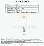 TT023-1-KR TT Aydınlatma Damla Modeli Krom Tekli Avize