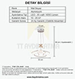 TT307-1TPL-30-BY TT Aydınlatma Helezon Modeli Mat Beyaz Tek Toplu 3 Renk Modüllü Ledli Avize