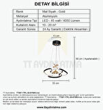 TT Aydınlatma Helezon Modeli Mat Siyah-Gold Tek Toplu 3 Renk Modüllü Led Avize