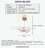 TT404-TPL-FSR TT Aydınlatma Göz Modeli Fransız Sarısı Kaplama Tek Toplu 3 Renk Modüllü Ledli Avize