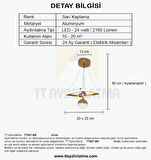 TT037-SR TT Aydınlatma Kare Model Sarı Kaplama Tek Toplu 3 Renk Modüllü Ledli Avize