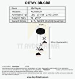 TT033-3-SY TT Aydınlatma Kelebek Toplu Model Mat Siyah 3 lü 3 Renk Modüllü Ledli Avize