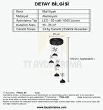 TT033-5-SY TT Aydınlatma Kelebek Toplu Model Mat Siyah 5 li 3 Renk Modüllü Ledli Avize