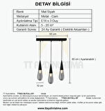 TT023-3S-FULL-SY TT Aydınlatma Mat Siyah 3 lü Damla Modeli Sıralı Avize