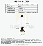 TT007-1-MSY TT Aydınlatma Mermer Desen Tekli Siyah Lüks Avize