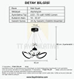 TT330-1TPL-SY TT Aydınlatma Zambak Modeli Mat Siyah Tek Toplu 3 Renk Modüllü Ledli Avize