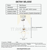 TT334-TPL-BY TT Aydınlatma Badem Modeli Mat Beyaz Tek Toplu 3 Renk Modüllü Ledli Avize