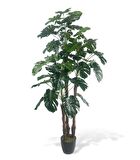 Yapay Çiçek Monstera Yeşil Deve Tabanı 3Katlı 135cm 54Yaprak Siyah Plastik Saksıda Yapay Bitki
