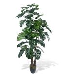 Yapay Çiçek Monstera Yeşil Deve Tabanı 3Katlı 135cm 54Yaprak Siyah Plastik Saksıda Yapay Bitki