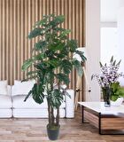 Yapay Çiçek Monstera Yeşil Deve Tabanı 3Katlı 135cm 54Yaprak Siyah Plastik Saksıda Yapay Bitki
