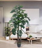 Yapay Çiçek Monstera Yeşil Deve Tabanı 3Katlı 135cm 54Yaprak Siyah Plastik Saksıda Yapay Bitki