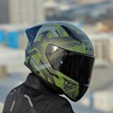 Ls2 Rapid 2 Thunder Birds Race Full Face Motosiklet Kaskı Yarış Spoiler +  Şeffaf + Siyah Vizörlü