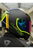 Rapid 2 Extra Race Full Face Motosiklet Kaskı Yarış Spoiler +  Şeffaf + Gökkuşağı Vizörlü