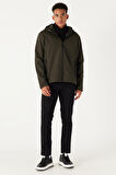 Erkek Yeşil Standart Fit Normal Kesim Dik Yaka Softshell Mont