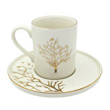 Altın Hayat Ağacı İkili Desenli 6 Kişilik Porselen Kahve Fincan Takımı