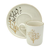 Altın Hayat Ağacı İkili Desenli 6 Kişilik Porselen Kahve Fincan Takımı