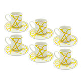Renkli Geometrik Çizgili 6 Kişilik Porselen Kahve Fincan Takımı