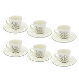 Gümüş Hayat Ağacı Desenli Klasik 6 Kişilik Porselen Kahve Fincan Takımı