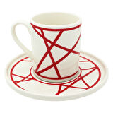 Renkli Geometrik Çizgili 6 Kişilik Porselen Kahve Fincan Takımı