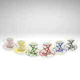Renkli Geometrik Çizgili 6 Kişilik Porselen Kahve Fincan Takımı