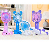 Şarj Edilebilir Fanlı Kulaklı Taçlı Kalemtıraşlı Telefon Tutuculu Vantilatör - Mavi