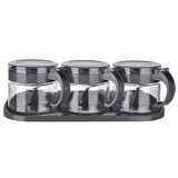 CT-STONES® Gri  3lü Standlı Kapaklı Kaşıklı Cam Hava Sızdırmaz Baharatlık Takımı KC-386