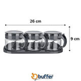 CT-STONES® Gri  3lü Standlı Kapaklı Kaşıklı Cam Hava Sızdırmaz Baharatlık Takımı KC-386