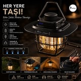 Retro Type-C Şarjlı Powerbank Özellikli Işıldak 360 Derece flood lighting 3 Kademe Renk Ayarı