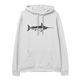 Fish  Baskılı Beyaz Hoodie