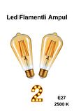 LED FLAMENTLİ AMPUL - E27 - 2500 K ÖZELLİKLİ AMBER RENK - 2 ADET