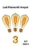 LED FLAMENTLİ AMPUL - E27 - 2500 K ÖZELLİKLİ AMBER RENK - 3 ADET