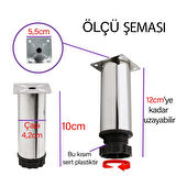 8 Adet Metal Ayarlanabilir 10 cm Krom Destek Ayağı Mobilya Kanepe Baza Koltuk Dolap Sehpa TV Ünitesi Ayağı