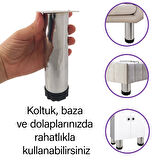 8 Adet Metal Ayarlanabilir 15 cm Krom Destek Ayağı Mobilya Kanepe Baza Koltuk Dolap Sehpa TV Ünitesi Ayağı
