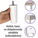 Silindir Destek Ayağı 12 cm Beyaz Gizli Ayak M8 Civatalı İncediş Mobilya Kanepe Baza Koltuk