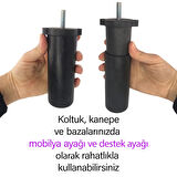 4 Adet Ayarlı Destek Ayağı 13 x 19 cm Siyah Gizli Ayak M8 Civatalı İncediş Mobilya Kanepe Baza Koltuk