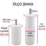 8 Adet Ayarlı Destek Ayağı 9.5 X 14.5 Cm Beyaz Gizli Mobilya Kanepe Baza Koltuk Ayakları Metrik 8 Civatalı İnce Diş