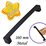 12 Adet Bihter Desenli Kulp 160 mm Siyah Mutfak Kulpu Çekmece Dolap Kapak Kulbu Metal  Mobilya Dolabı