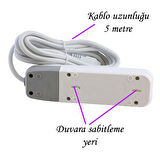 Anahtarlı Kablolu 3 Lü Topraklı Çoklu Grup Priz Çoğaltma Üçlü Fiş Piriz 5 Metre