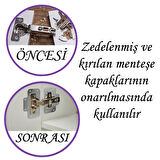 Dolap Kapak Taş Menteşe Tamir Sacı Pratik Onarım Kiti Krom Metal Yuva Tablası 6.5 x 9 cm (12 ADET)