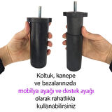 Serdivan 6'Lı Set Mobilya Tv Ünitesi Çekyat Koltuk Kanepe Ayarlı M8 Destek Ayağı 15 Cm Siyah Baza Ayak